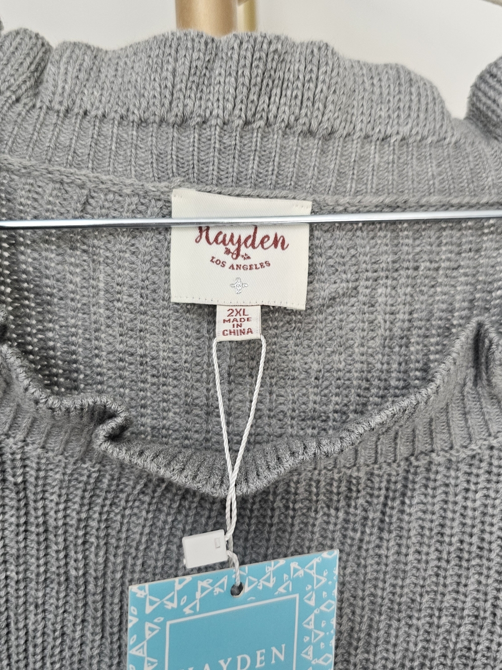Hayden Los Angeles Gray Ruffle Knit Sweater 2XL NWT Oversized Cottagecore - Picture 5 of 8